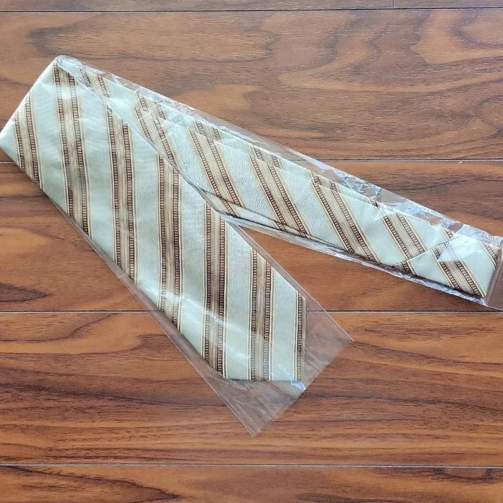 Giovanni Botticelli Striped Tan, Gold and Bronze Italian Tie